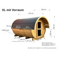Saunafass XL mit Vorraum und Runddach / Satteldach