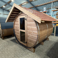 Saunafass XL aus 45mm Thermofichte mit Satteldach (rot)...