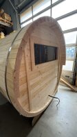 FassSauna Fichte-Duolaminat im aufgebauten Zustand ab Ausstellung ohne Dach