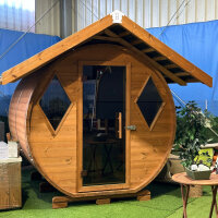 Gartenfass aus Ausstellung im aufgebauten Zustand